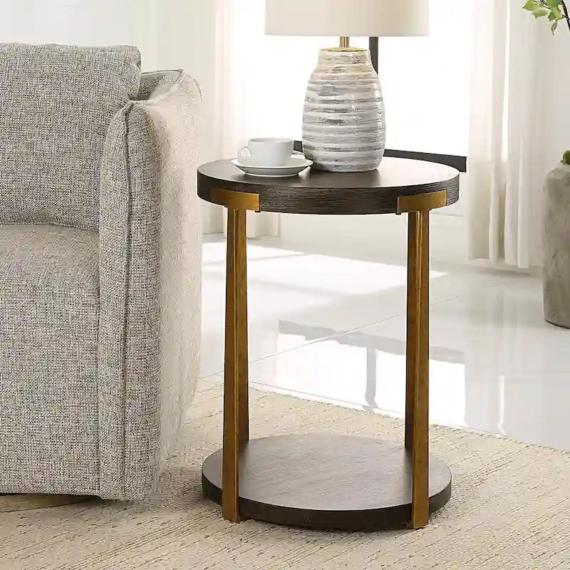 Table d'appoint ronde en bois massif - Table d'appoint rustique pour salon