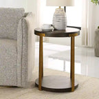 Table d'appoint ronde en bois massif - Table d'appoint rustique pour salon