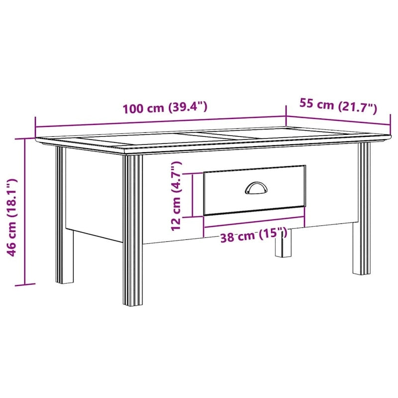 Table basse en pin massif - Table d'appoint rustique pour salon