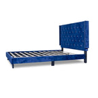 Lit plateforme capitonné en velours bleu - Meuble de chambre moderne rembourré