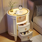 Table de chevet ronde de 64,7 cm de hauteur avec 2 tiroirs, éclairage LED et étagère ouverte pour chambre à coucher ou à côté du canapé