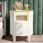 Table de chevet ronde de 64,7 cm de hauteur avec 2 tiroirs, éclairage LED et étagère ouverte pour chambre à coucher ou à côté du canapé