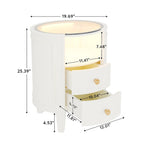 Table de chevet ronde de 64,7 cm de hauteur avec 2 tiroirs, éclairage LED et étagère ouverte pour chambre à coucher ou à côté du canapé