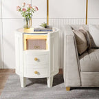Table de chevet ronde de 64,7 cm de hauteur avec 2 tiroirs, éclairage LED et étagère ouverte pour chambre à coucher ou à côté du canapé