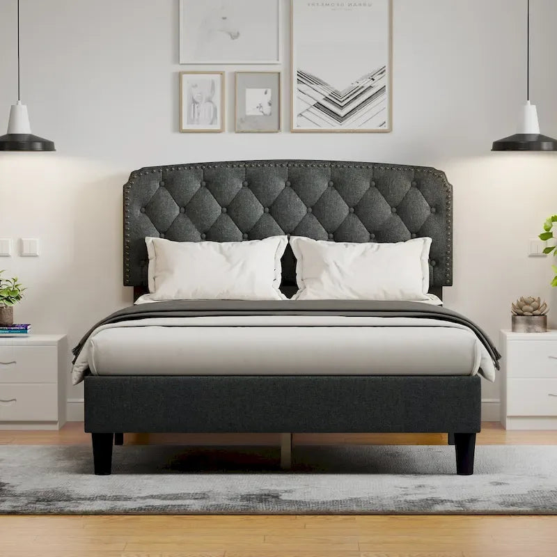Tête de lit capitonnée réglable – Lin de polyester capitonné, Grand lit/Très grand lit