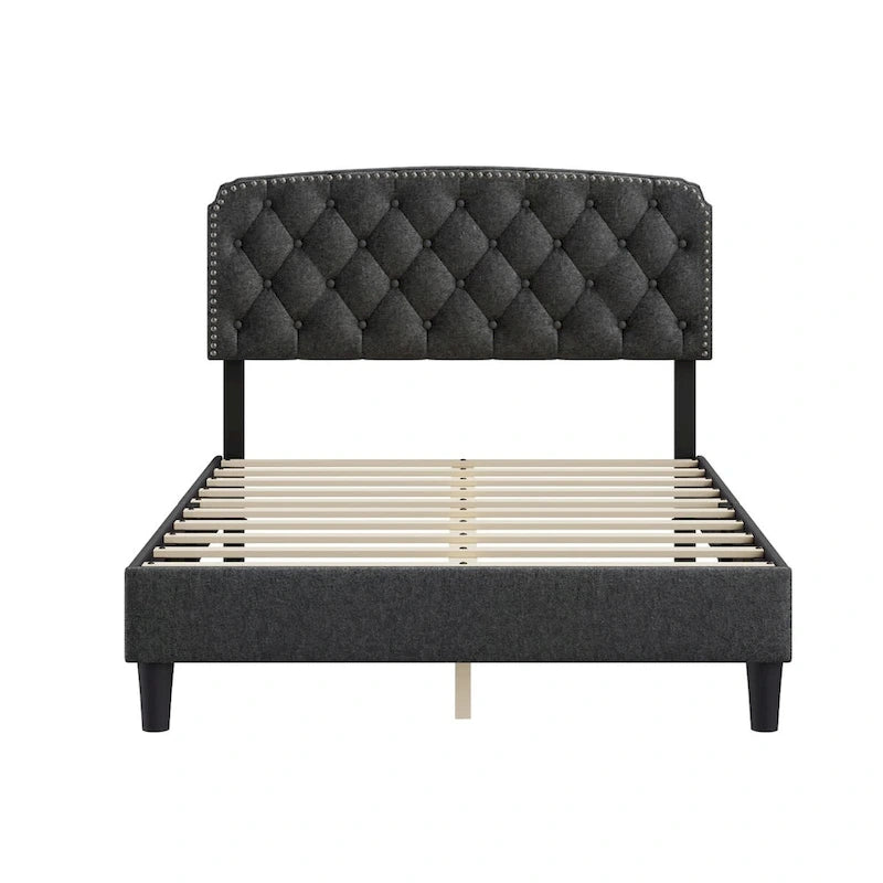 Tête de lit capitonnée réglable – Lin de polyester capitonné, Grand lit/Très grand lit