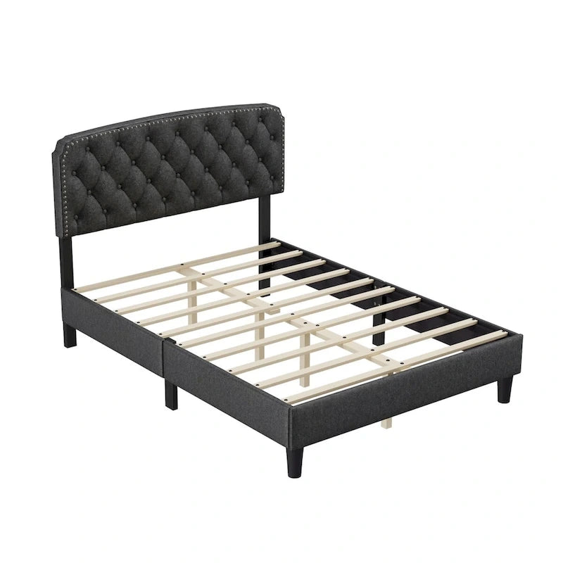 Tête de lit capitonnée réglable – Lin de polyester capitonné, Grand lit/Très grand lit