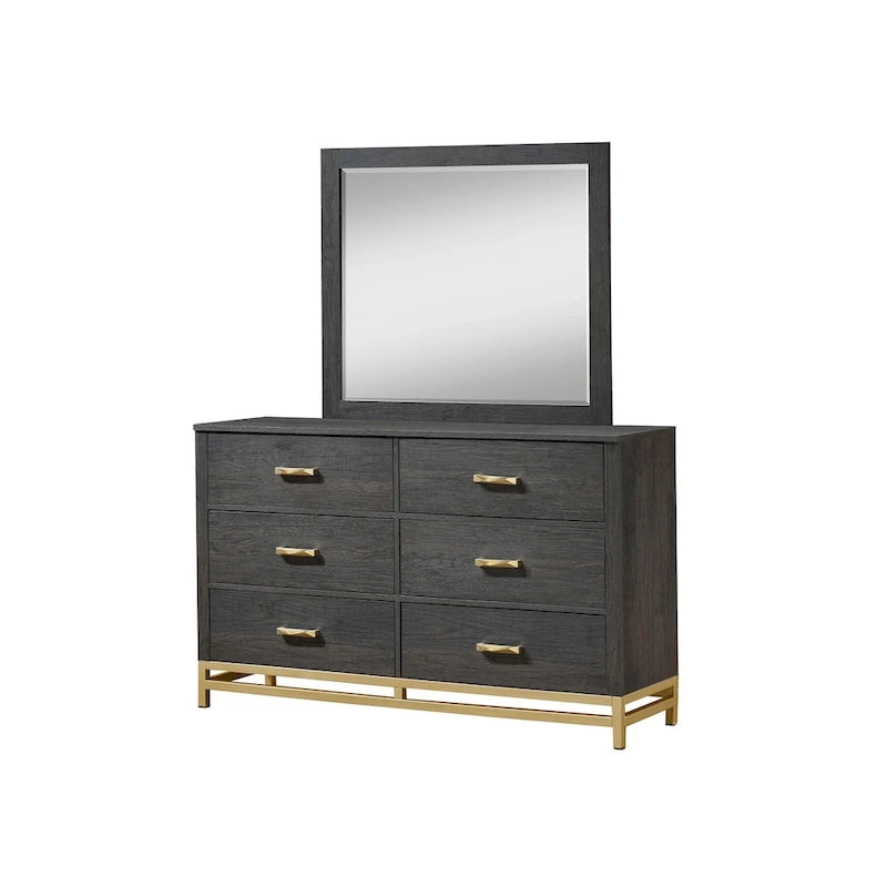 Ensemble de chambre à coucher 3 pièces en panneaux rustiques brun foncé - Lit, commode et table de chevet