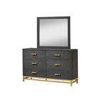 Ensemble de chambre à coucher 3 pièces en panneaux rustiques brun foncé - Lit, commode et table de chevet