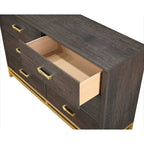 Ensemble de chambre à coucher 3 pièces en panneaux rustiques brun foncé - Lit, commode et table de chevet