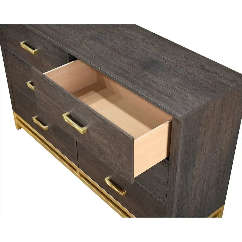 Ensemble de chambre à coucher 3 pièces en panneaux rustiques brun foncé - Lit, commode et table de chevet