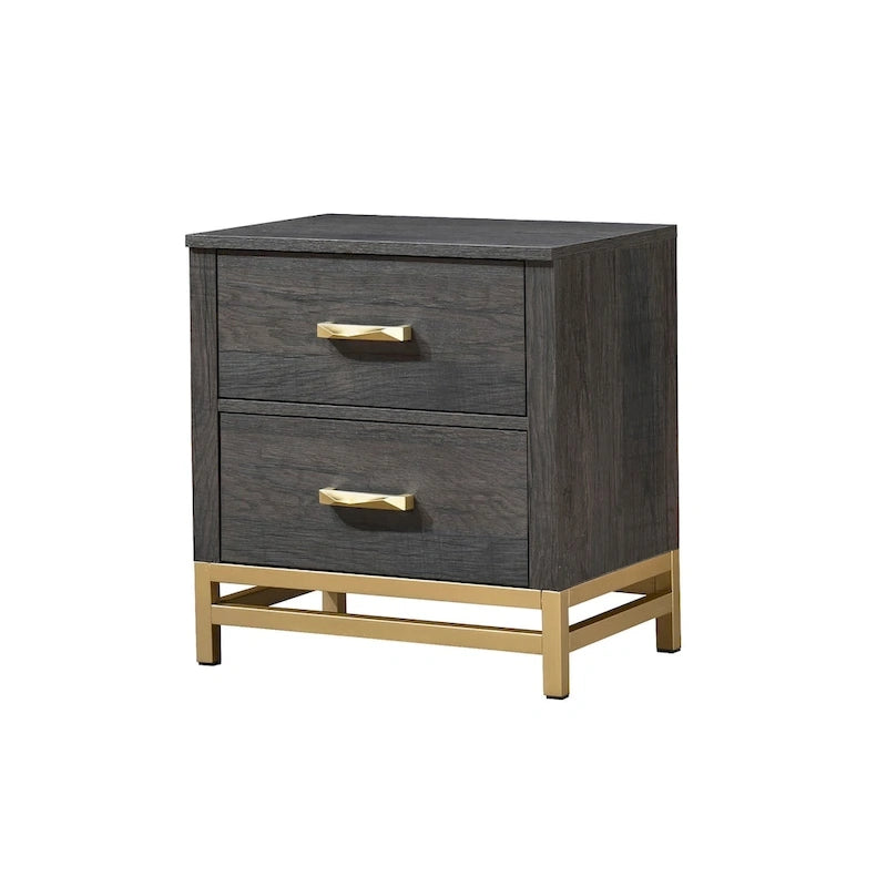 Ensemble de chambre à coucher 3 pièces en panneaux rustiques brun foncé - Lit, commode et table de chevet