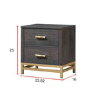 Ensemble de chambre à coucher 3 pièces en panneaux rustiques brun foncé - Lit, commode et table de chevet