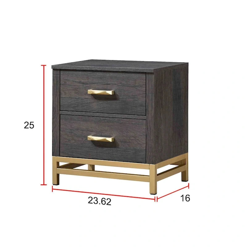 Ensemble de chambre à coucher 3 pièces en panneaux rustiques brun foncé - Lit, commode et table de chevet