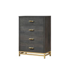 Ensemble de chambre à coucher 3 pièces en panneaux rustiques brun foncé - Lit, commode et table de chevet
