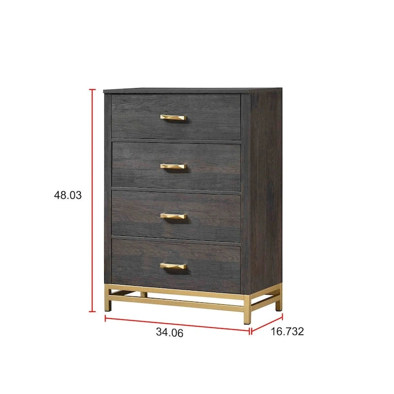 Ensemble de chambre à coucher 3 pièces en panneaux rustiques brun foncé - Lit, commode et table de chevet