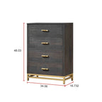Ensemble de chambre à coucher 3 pièces en panneaux rustiques brun foncé - Lit, commode et table de chevet