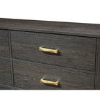 Ensemble de chambre à coucher 3 pièces en panneaux rustiques brun foncé - Lit, commode et table de chevet