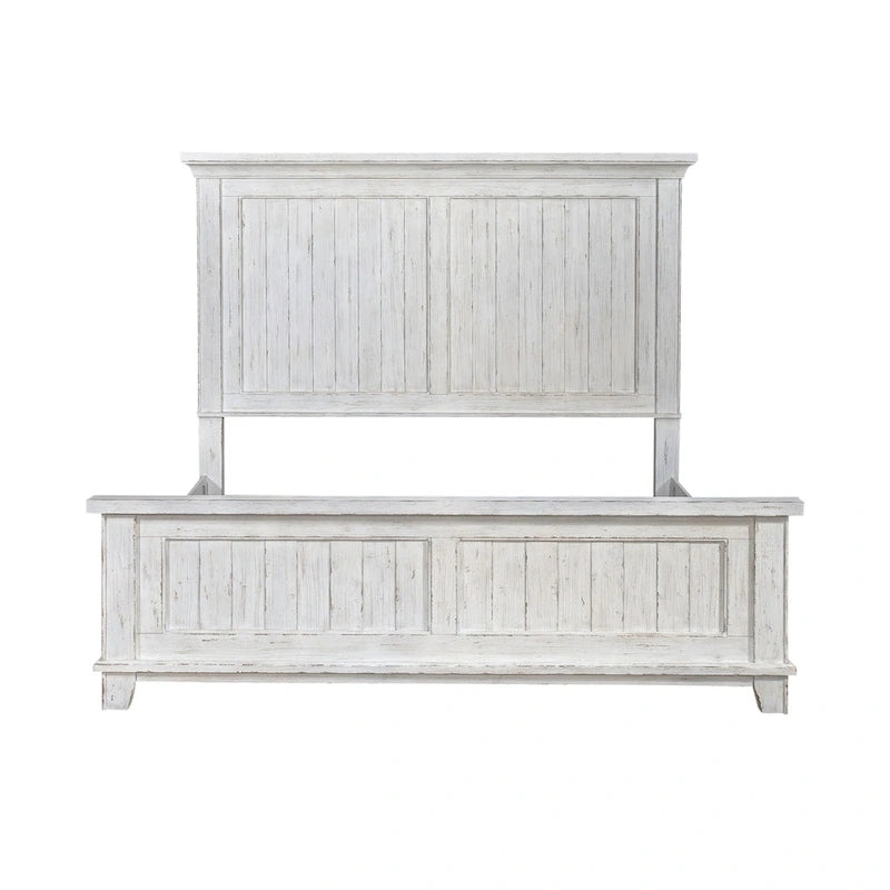 Chambre à coucher 4 pièces blanc et tabac – Lit à panneaux, commode, miroir et table de nuit