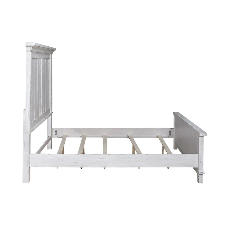 Chambre à coucher 4 pièces blanc et tabac – Lit à panneaux, commode, miroir et table de nuit