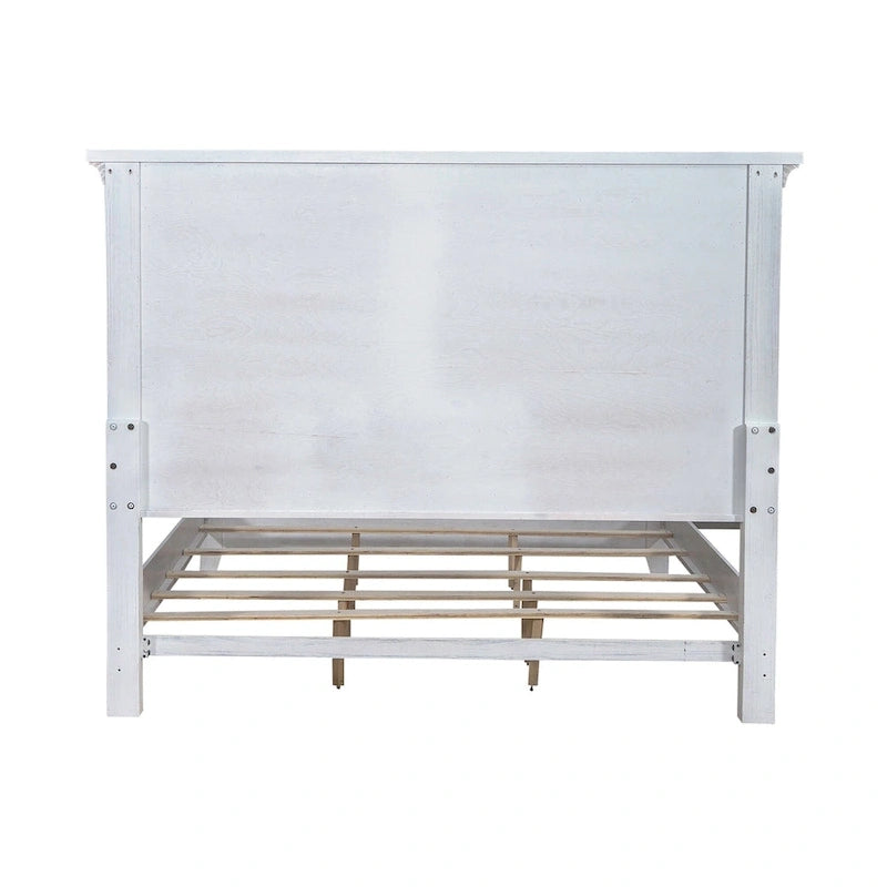 Chambre à coucher 4 pièces blanc et tabac – Lit à panneaux, commode, miroir et table de nuit