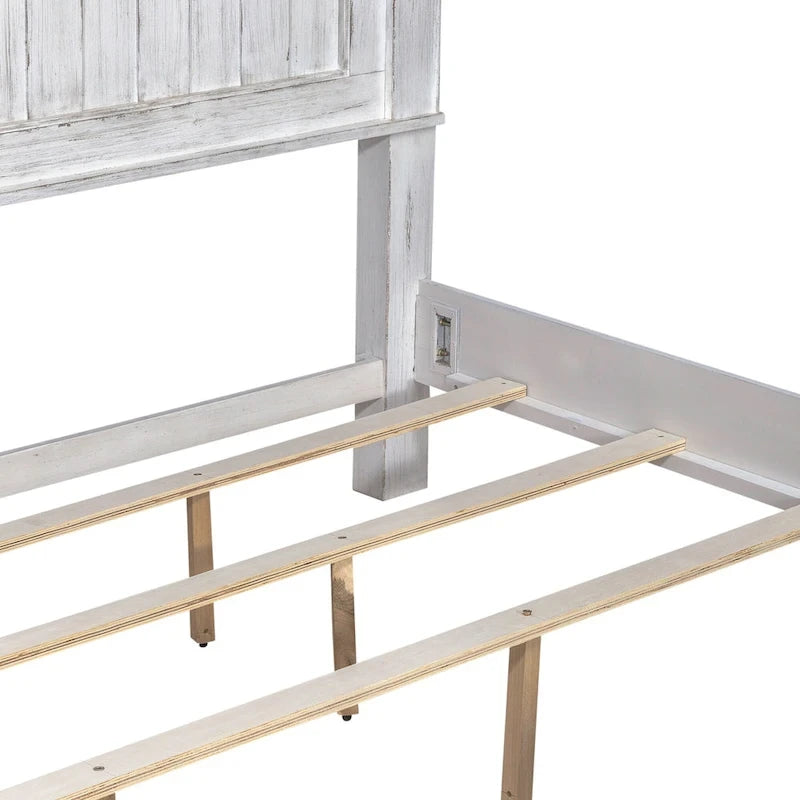 Chambre à coucher 4 pièces blanc et tabac – Lit à panneaux, commode, miroir et table de nuit