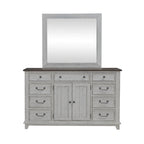 Chambre à coucher 4 pièces blanc et tabac – Lit à panneaux, commode, miroir et table de nuit