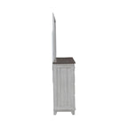 Chambre à coucher 4 pièces blanc et tabac – Lit à panneaux, commode, miroir et table de nuit