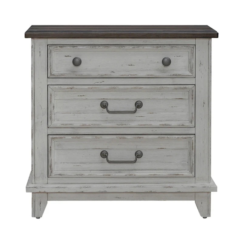 Chambre à coucher 4 pièces blanc et tabac – Lit à panneaux, commode, miroir et table de nuit