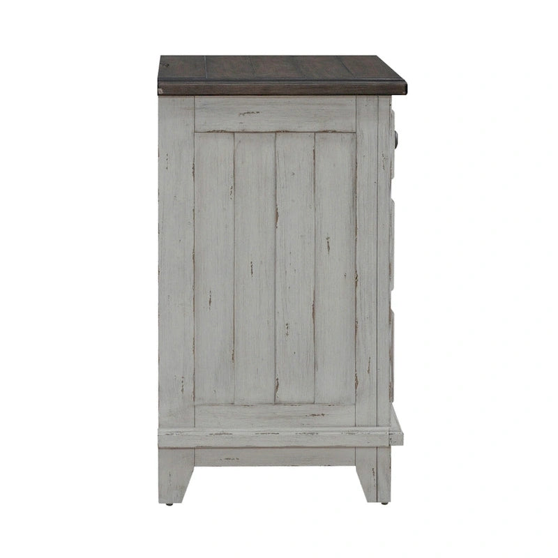 Chambre à coucher 4 pièces blanc et tabac – Lit à panneaux, commode, miroir et table de nuit