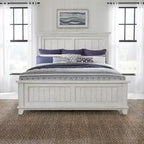 Chambre à coucher 4 pièces blanc et tabac – Lit à panneaux, commode, miroir et table de nuit