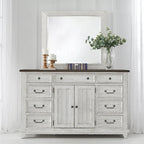 Chambre à coucher 4 pièces blanc et tabac – Lit à panneaux, commode, miroir et table de nuit