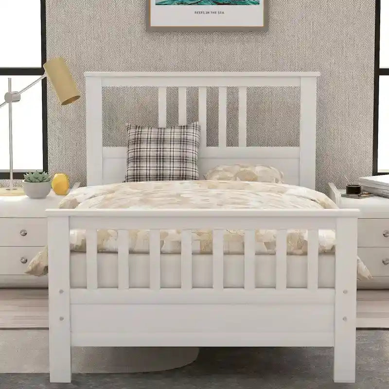 Lit plateforme en bois massif avec tête et pied de lit à panneaux – Aucun sommier tapissier requis, simple/double
