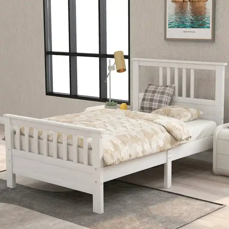 Lit plateforme en bois massif avec tête et pied de lit à panneaux – Aucun sommier tapissier requis, simple/double