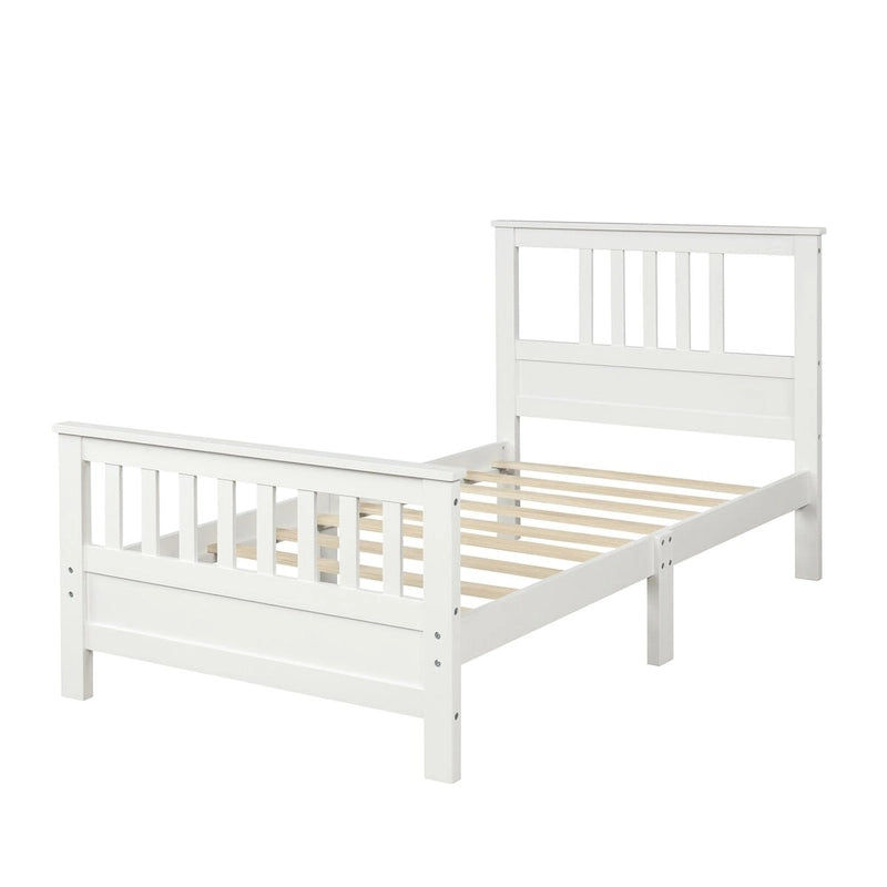 Lit plateforme en bois massif avec tête et pied de lit à panneaux – Aucun sommier tapissier requis, simple/double