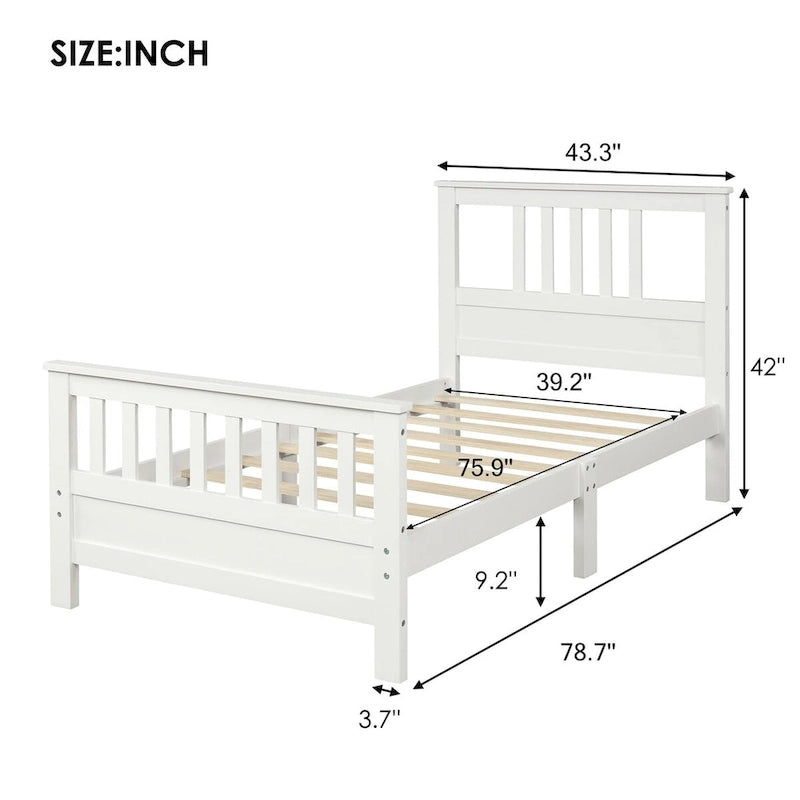 Lit plateforme en bois massif avec tête et pied de lit à panneaux – Aucun sommier tapissier requis, simple/double