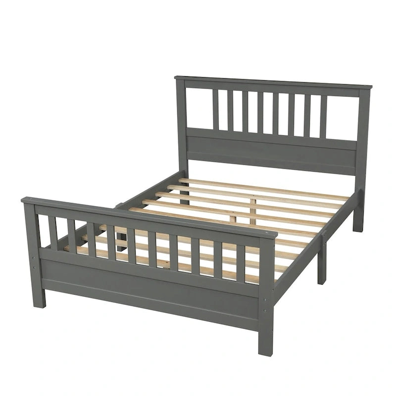 Lit plateforme en bois massif avec tête et pied de lit à panneaux – Aucun sommier tapissier requis, simple/double