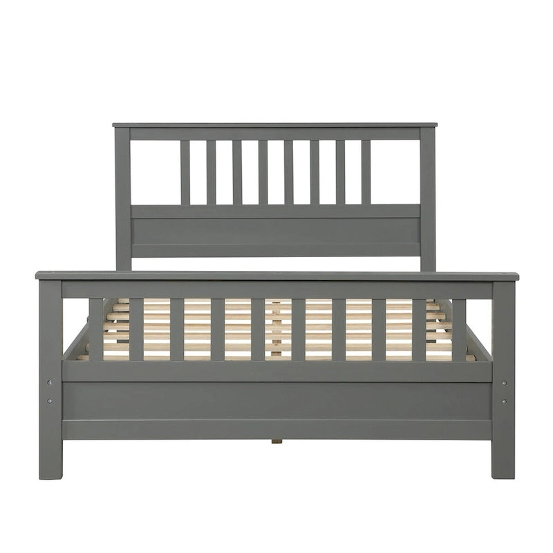 Lit plateforme en bois massif avec tête et pied de lit à panneaux – Aucun sommier tapissier requis, simple/double