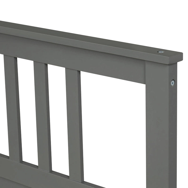 Lit plateforme en bois massif avec tête et pied de lit à panneaux – Aucun sommier tapissier requis, simple/double