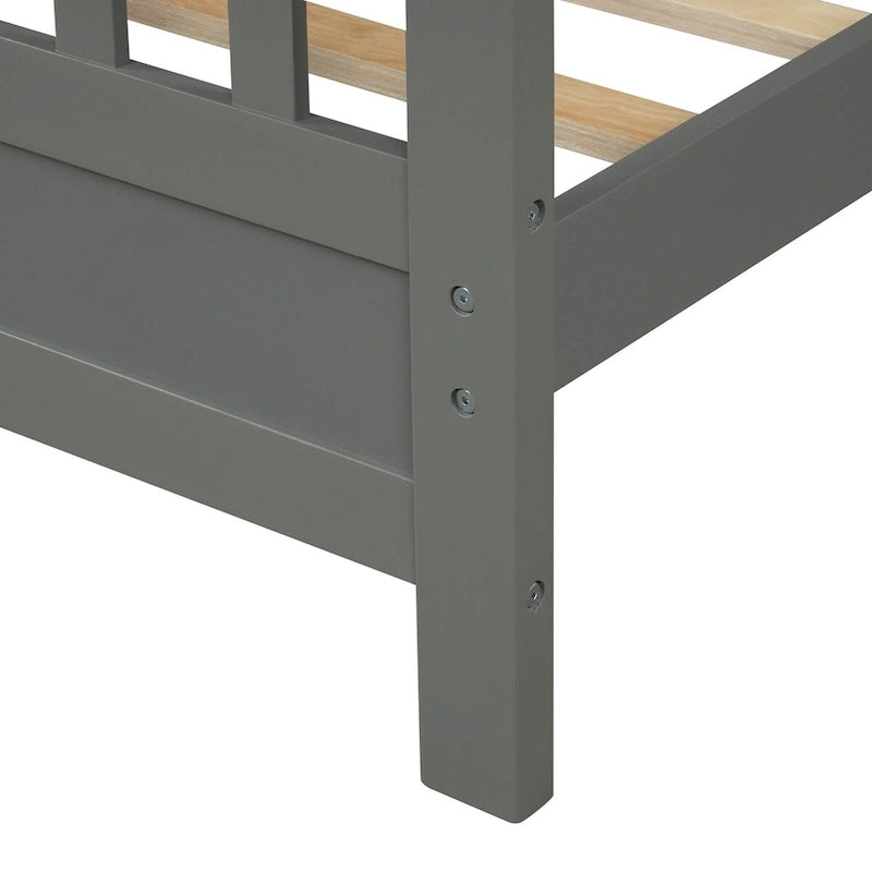 Lit plateforme en bois massif avec tête et pied de lit à panneaux – Aucun sommier tapissier requis, simple/double
