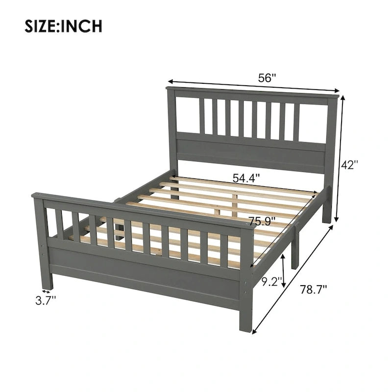 Lit plateforme en bois massif avec tête et pied de lit à panneaux – Aucun sommier tapissier requis, simple/double