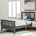 Lit plateforme en bois massif avec tête et pied de lit à panneaux – Aucun sommier tapissier requis, simple/double