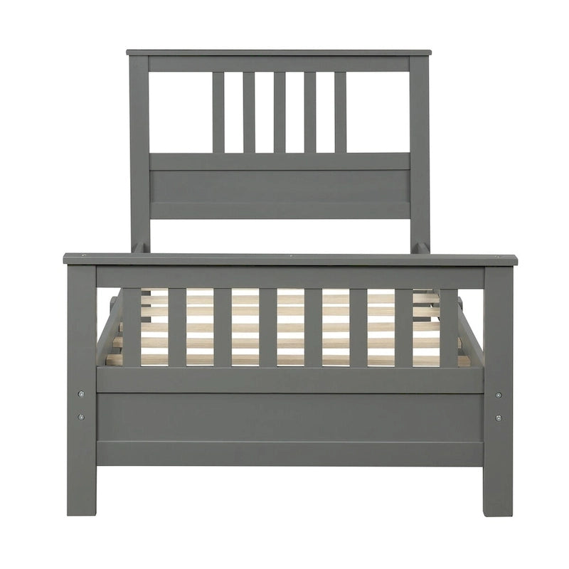 Lit plateforme en bois massif avec tête et pied de lit à panneaux – Aucun sommier tapissier requis, simple/double