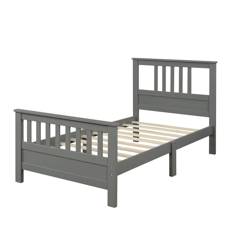 Lit plateforme en bois massif avec tête et pied de lit à panneaux – Aucun sommier tapissier requis, simple/double