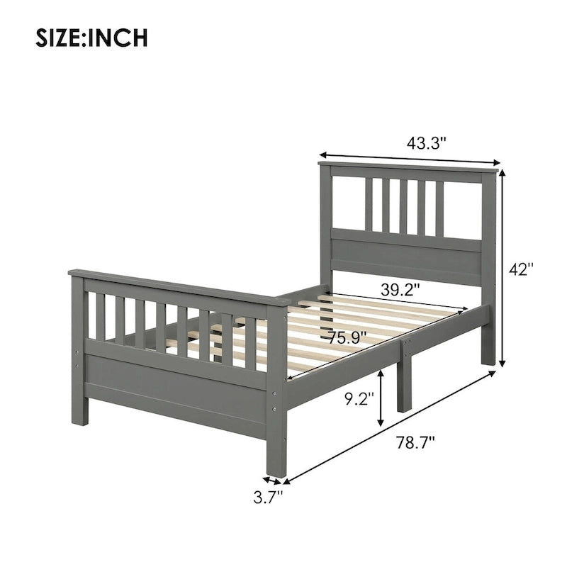 Lit plateforme en bois massif avec tête et pied de lit à panneaux – Aucun sommier tapissier requis, simple/double