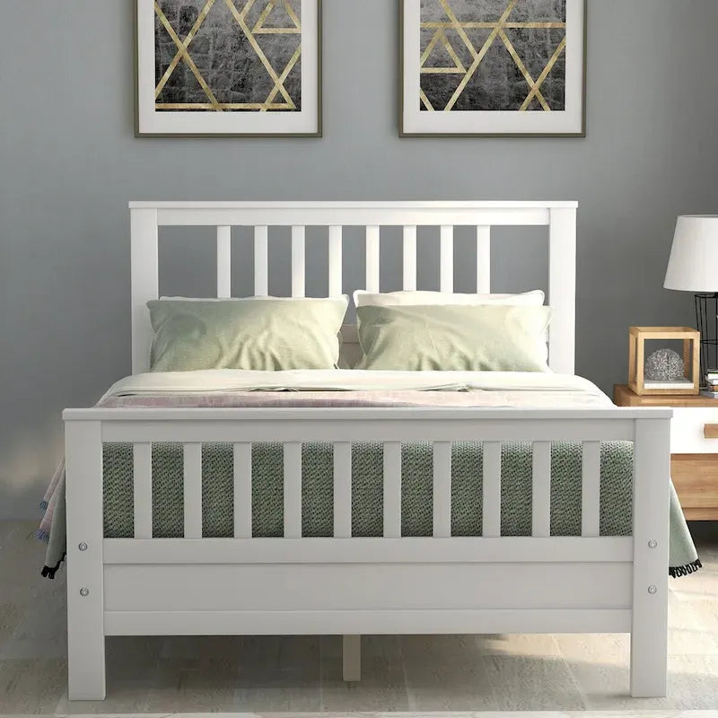 Lit plateforme en bois massif avec tête et pied de lit à panneaux – Aucun sommier tapissier requis, simple/double