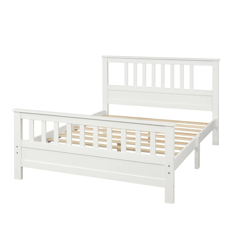 Lit plateforme en bois massif avec tête et pied de lit à panneaux – Aucun sommier tapissier requis, simple/double