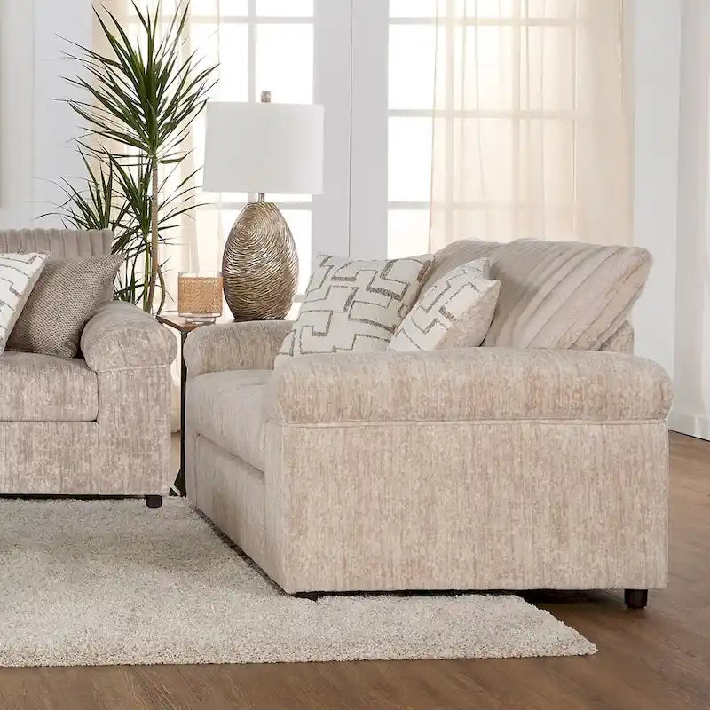 Canapé, causeuse et pouf en velours côtelé à grosses côtes 3 pièces – Parchemin