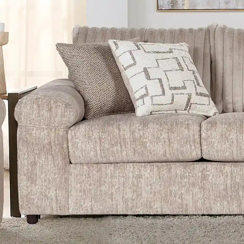 Canapé, causeuse et pouf en velours côtelé à grosses côtes 3 pièces – Parchemin