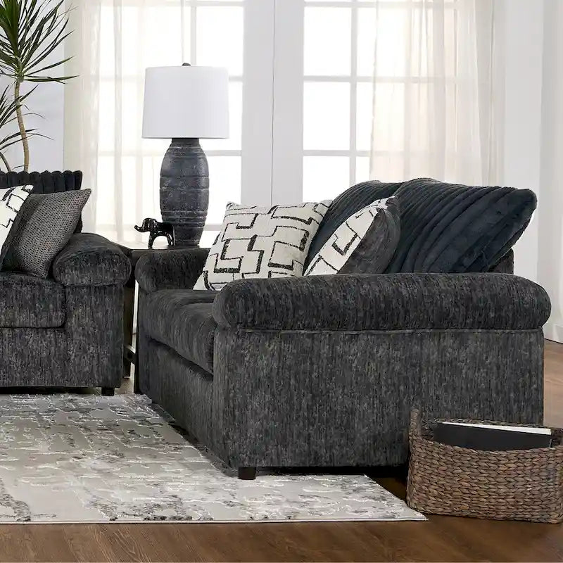 Canapé, causeuse et pouf en velours côtelé à grosses côtes 3 pièces – Parchemin